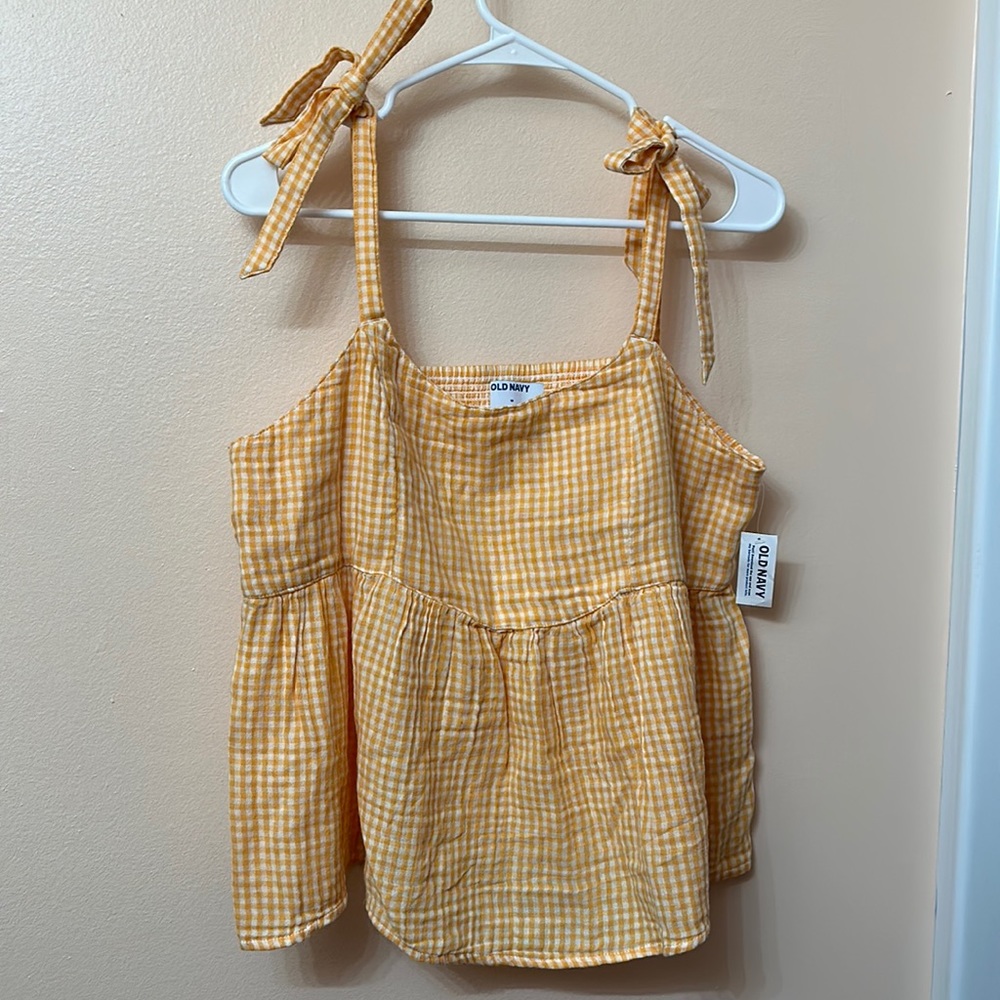 Old Navy Orange and White Plaid Tie Strap Summer Flowy Top - New with Ta…